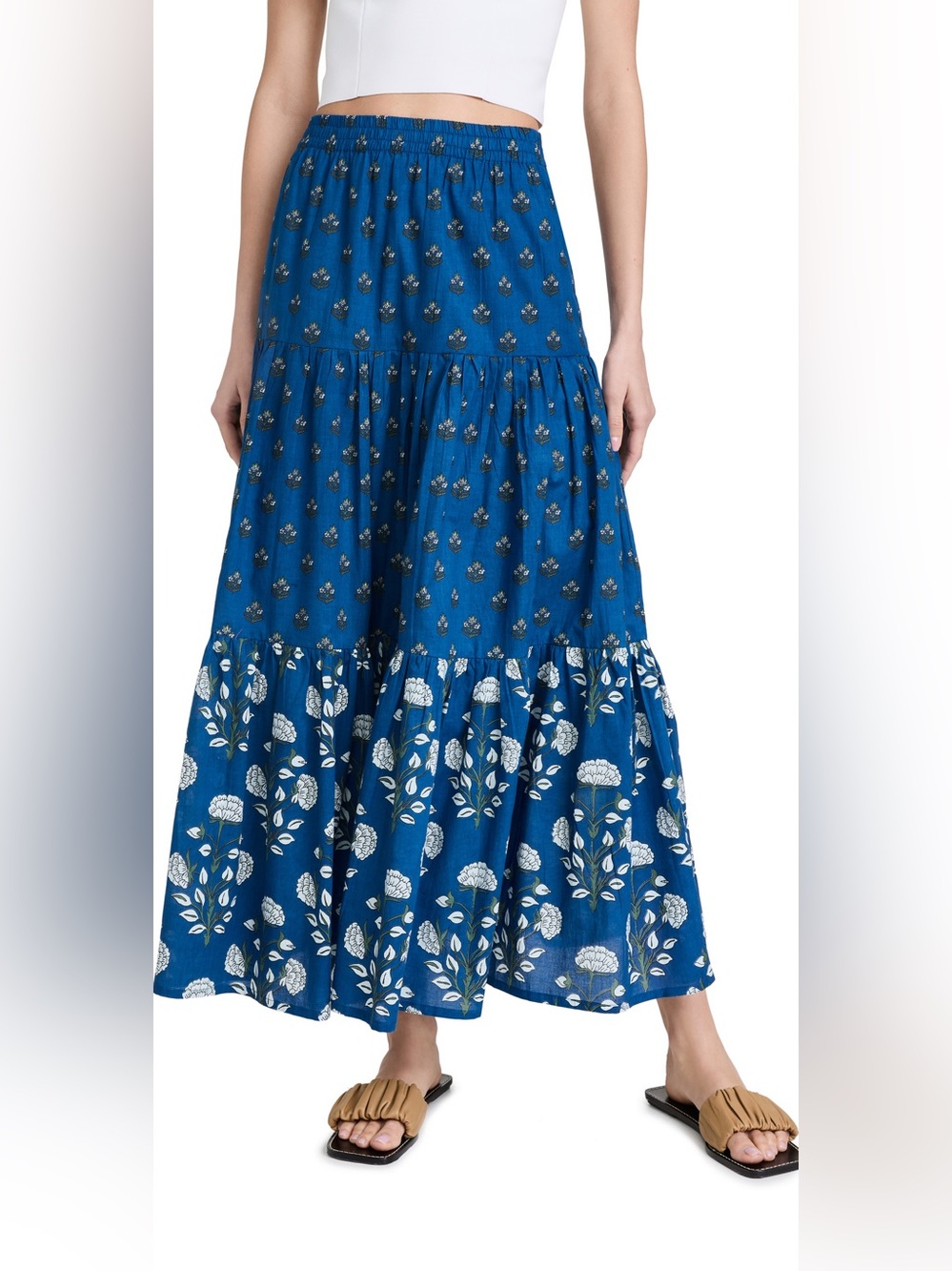 NWOT Ro’s Garden Indira Frilly Maxi Skirt Navy Blue Cotton Size XS